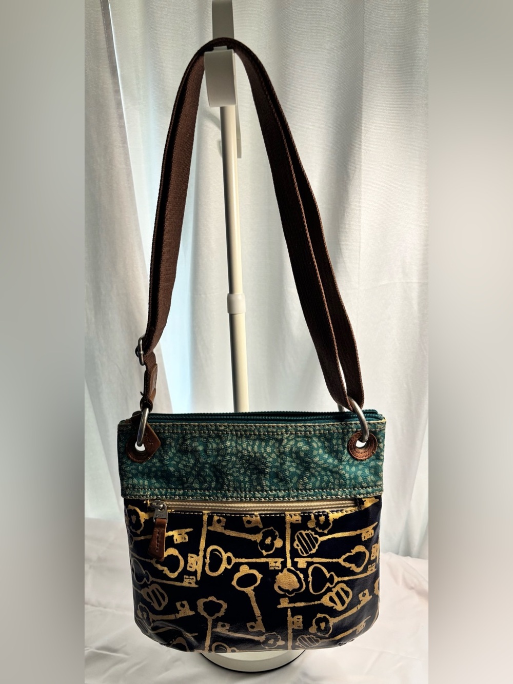 Fossil Key-per Crossbody Bag with Brown Strap